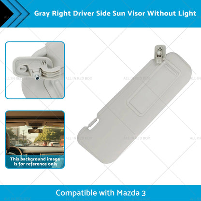 1x Gray Right Driver Side Sun Visor Suitable for 10-13 Mazda 3 BBM369-270C-75-1