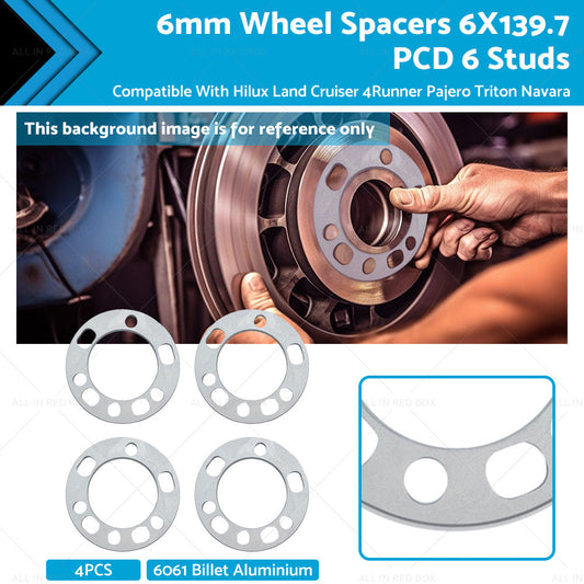 4PCS 6mm Wheel Spacers 6X139. 7 PCD 6 Studs Suitable For Hilux Land Cruiser-0