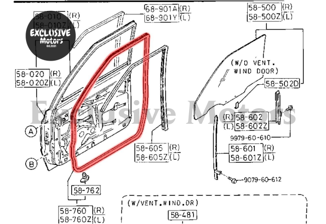 Front Door Weatherstrips x 2 for Mazda B2000 B2200 B2500 (1985-1998)