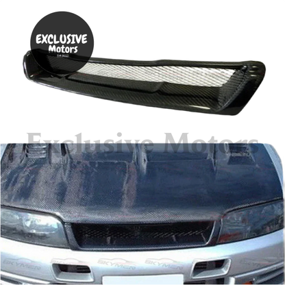 Gtr-Style Carbon Fiber Front Bumper Grille For Nissan Skyline R33 Gtst 1993-1998