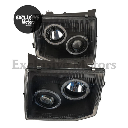 Modified Black Led Angel Eye Headlights For Mitsubishi Pajero V31 & V32 (1992-1996)