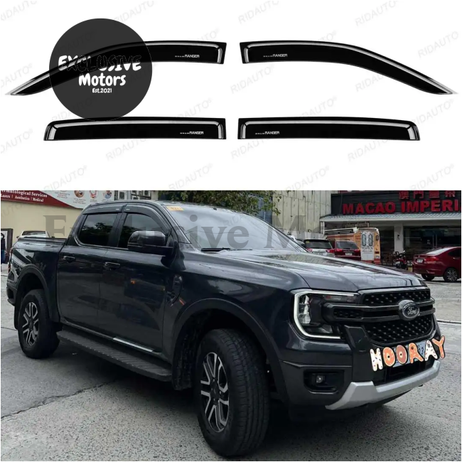 Black Side Door Visor Window Deflectors (Rain Guard) For 2022-2023 Next Gen Ford Ranger Raptor