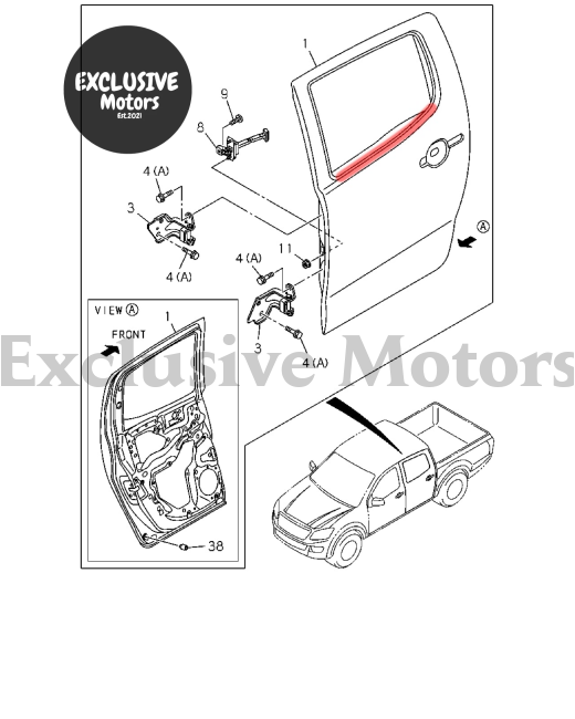 Outer Door Belt Line Weatherstrip Seal for 2012-2018 Isuzu D-MAX Double Cab 