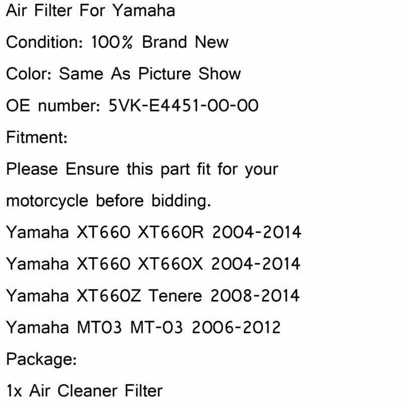 Air Filter for Yamaha MT03 MT-03 XT660 R XT 660 X (2004-2014)