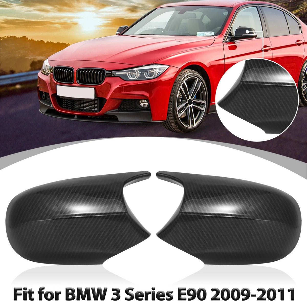 Carbon Fiber Rear View Mirror Cover for BMW E90 E91 E92 LCI (2008-2013 ...