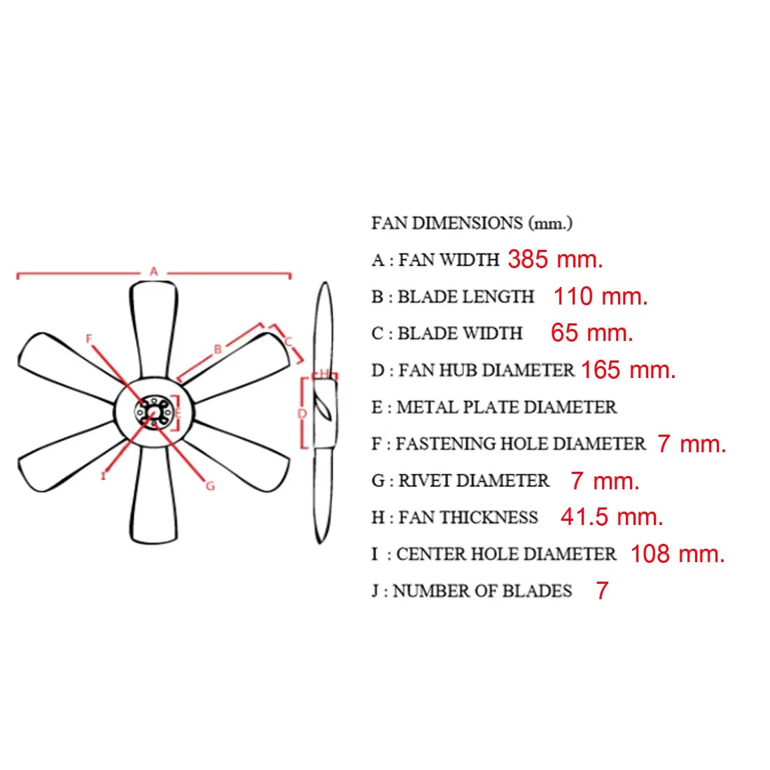 Engine Cooling Fan Blade for Toyota Hilux 1972-1978