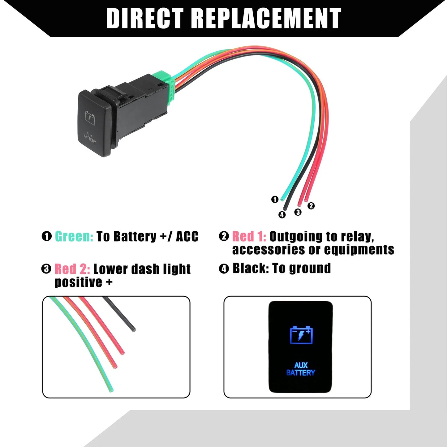AUX Battery Push Button Switch Set for Toyota Landcruiser 4Runner (2003-2023)