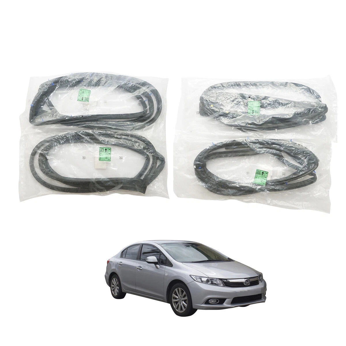 Front Rear Door Weatherstrip Rubber for Honda Civic 4D 2012-2015