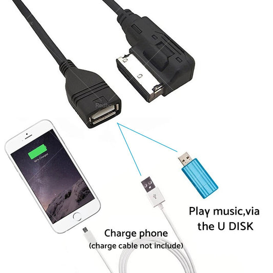 AUX MP3 Cable Adapter for Audi Q3 Q5 Q7 R8 A3 A4 A5 A6 (2008-2023)