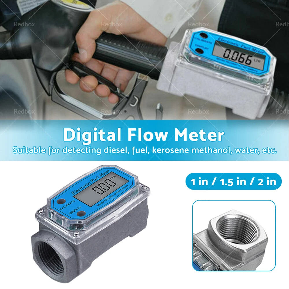 1 x Turbine Digital Diesel Water Fuel Flow Meter 1/1.5/2 inch for Various