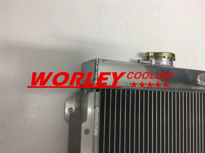 Aluminum Radiator + Fan + Blue Hoses for Datsun 1200 (1970-1976)