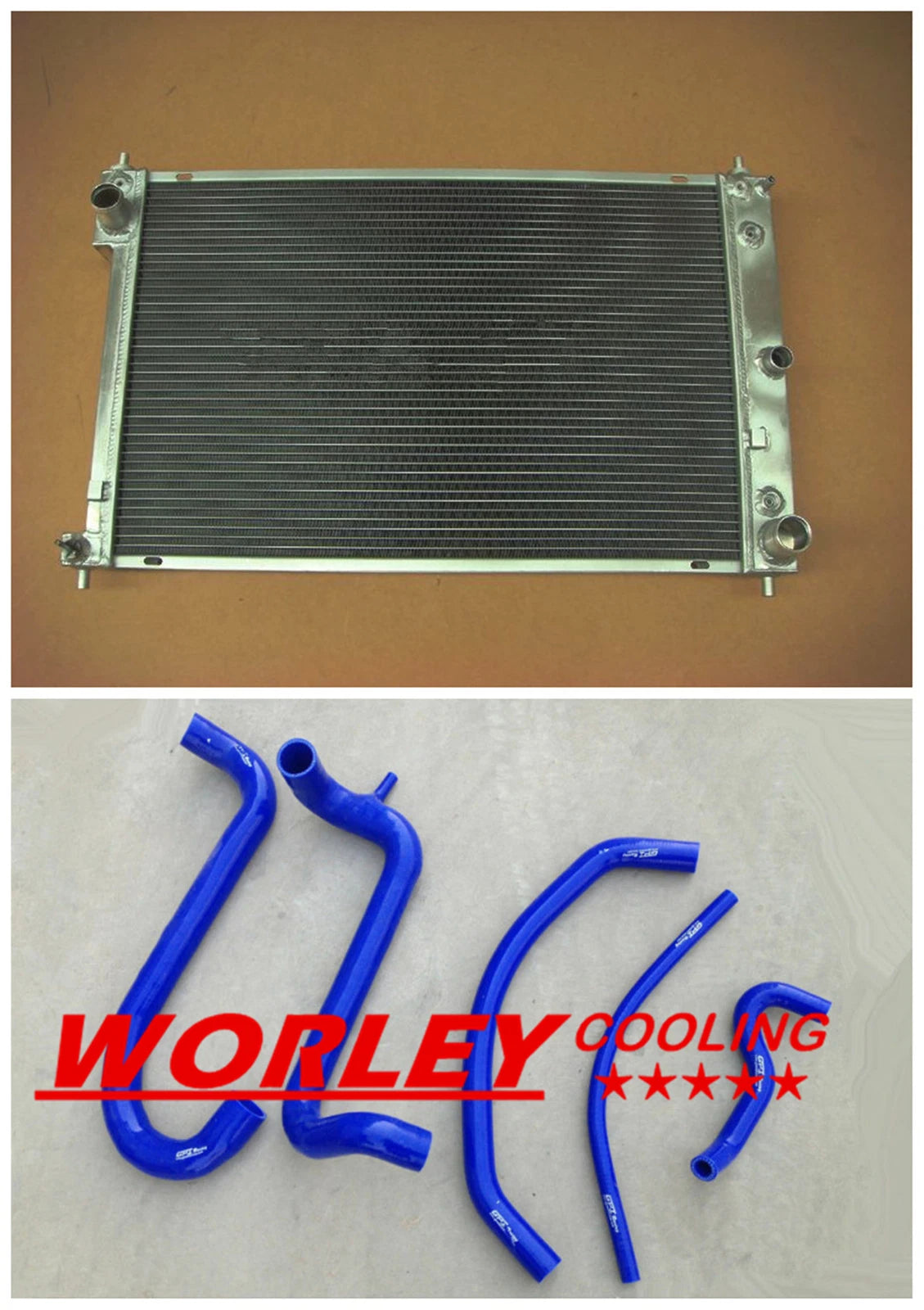 Aluminum Radiator + Blue Silicone Hoses for Ford AU Falcon 4.9L V8 (98-02)