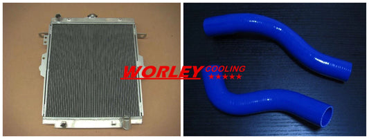 Aluminum Radiator + Blue Hose for Landcruiser HDJ78 HDJ79 HZJ78 HZJ79 (1990-2007)