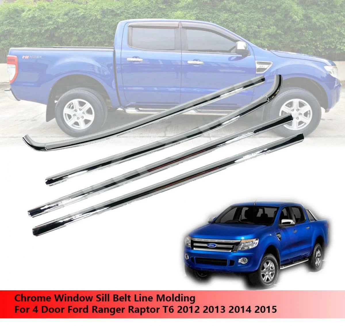4 Door Chrome Window Sill Molding for Ford Ranger Px(2012-2019 ...