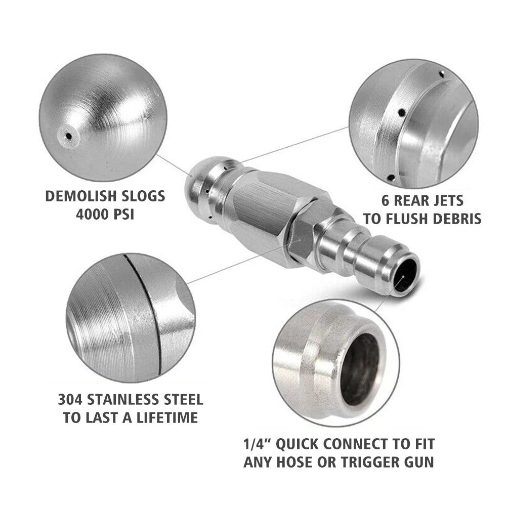 1 Pcs Sewer Jetter Nozzle for Pressure Washer 1/4" Connect