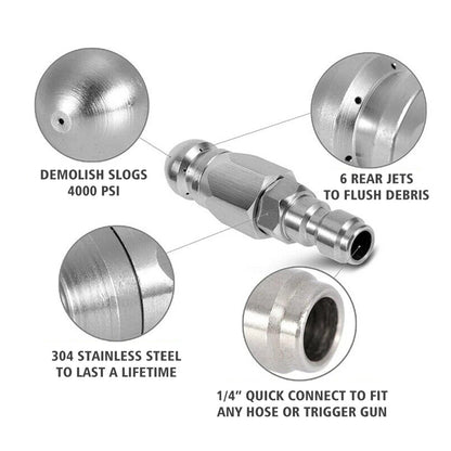 1 Pcs Sewer Jetter Nozzle for Pressure Washer 1/4" Connect