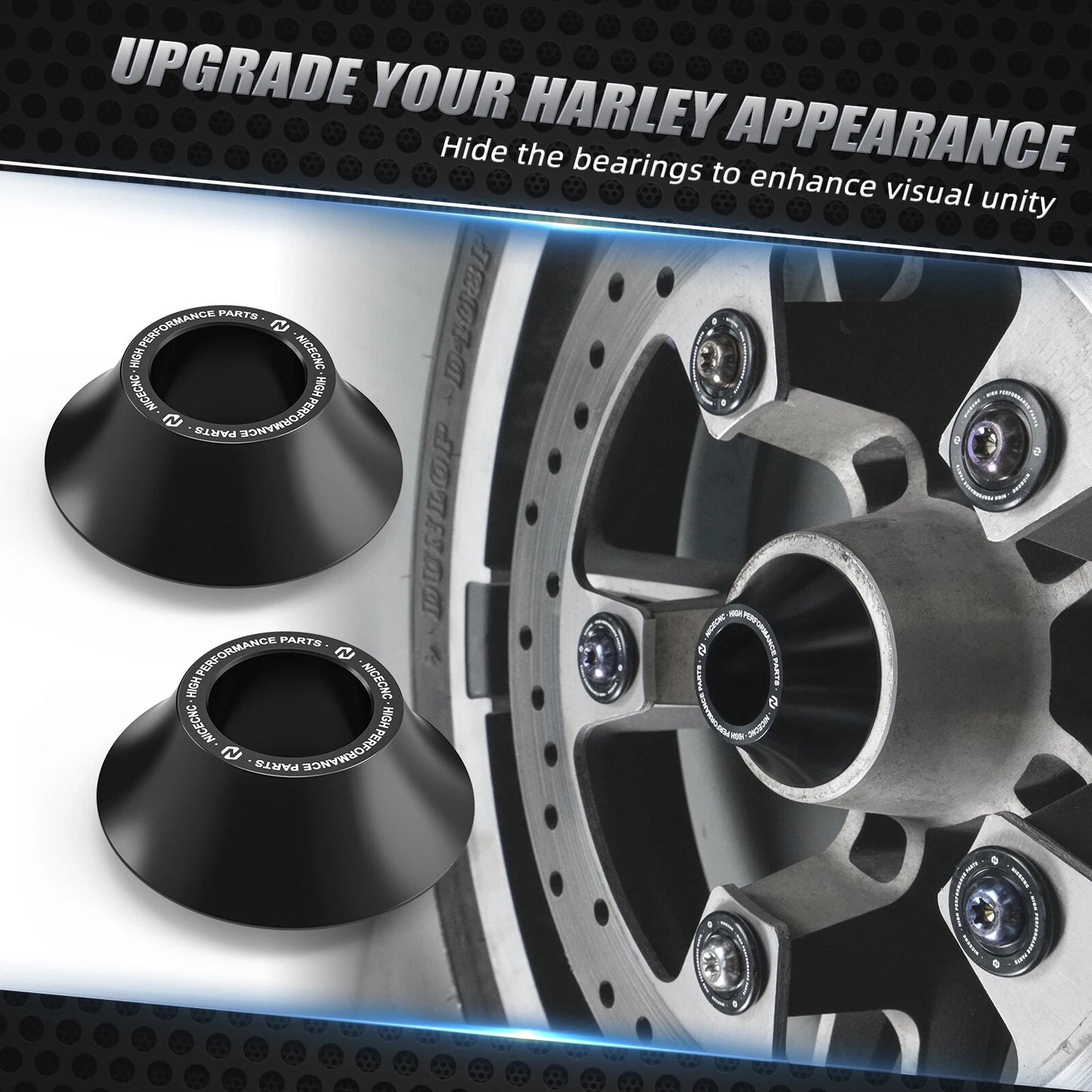 1 Pair Tapered Front Wheel Spacers for Harley Street Glide FLHX FLHXS FLTR (2014-2023)