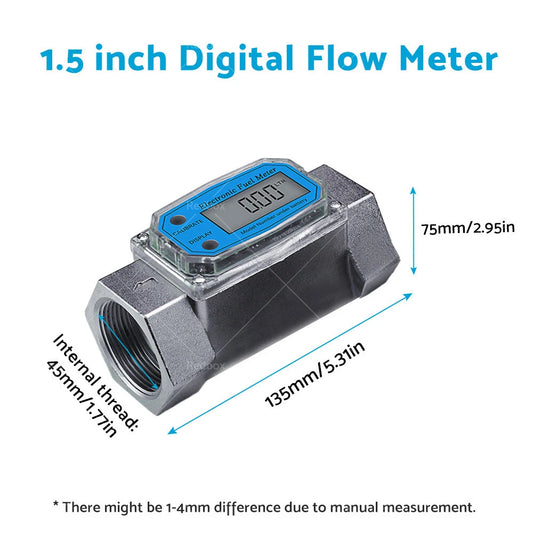 1 x Turbine Digital Diesel Water Fuel Flow Meter 1/1.5/2 inch for Various