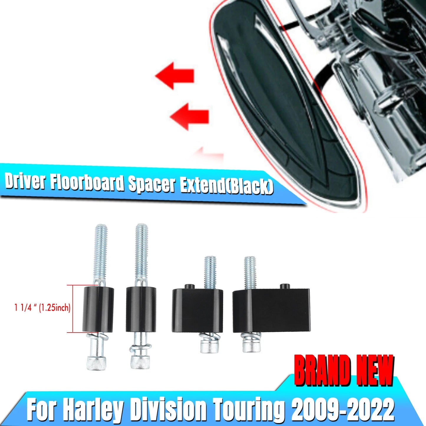 1 x Black 1 1/4" Driver Floorboard Spacer for Harley Touring (2009-2022)