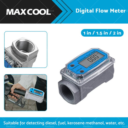 1 x Turbine Digital Diesel Water Fuel Flow Meter 1/1.5/2 inch for Various