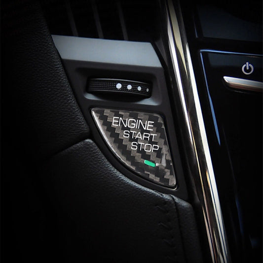 1 x Black Carbon Fiber Engine Start Stop Button Cover for Cadillac ATS (2013-2019)