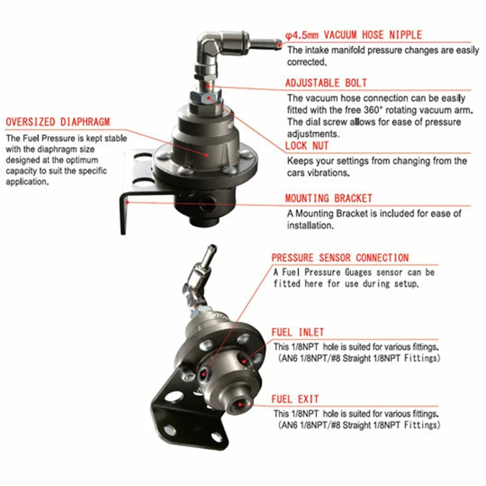 Adjustable Fuel Pressure Regulator with Gauge for Turbo EFI Engine ...