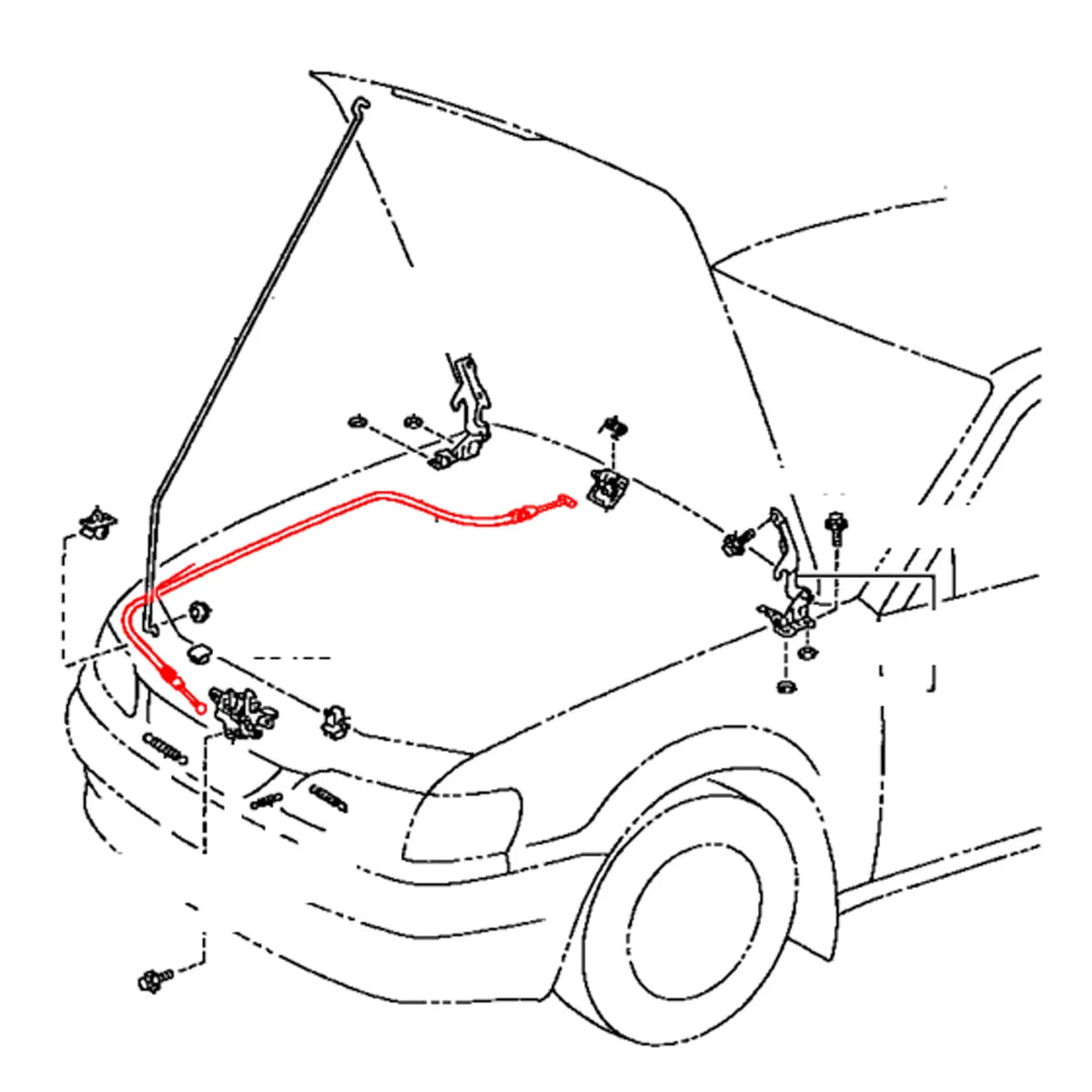 Bonnet Release Cable for Toyota Corolla AE110/AE111/CE110/EE110/EE111 1995-2002