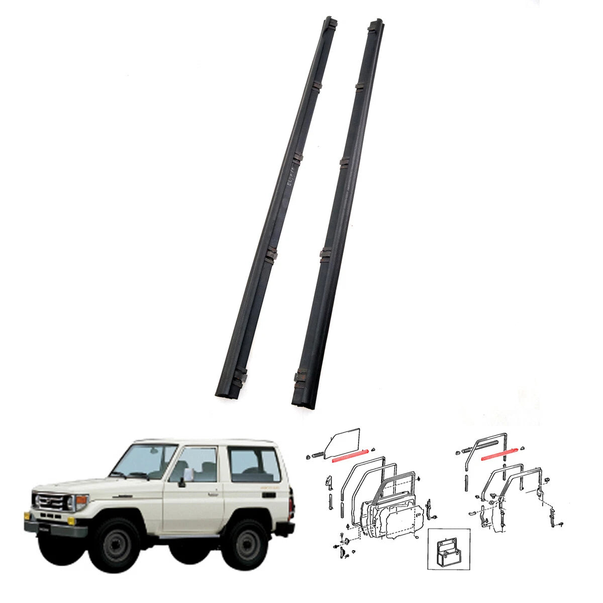 Front Door Glass Weatherstrip for Toyota Land Cruiser GRJ79 VDJ78