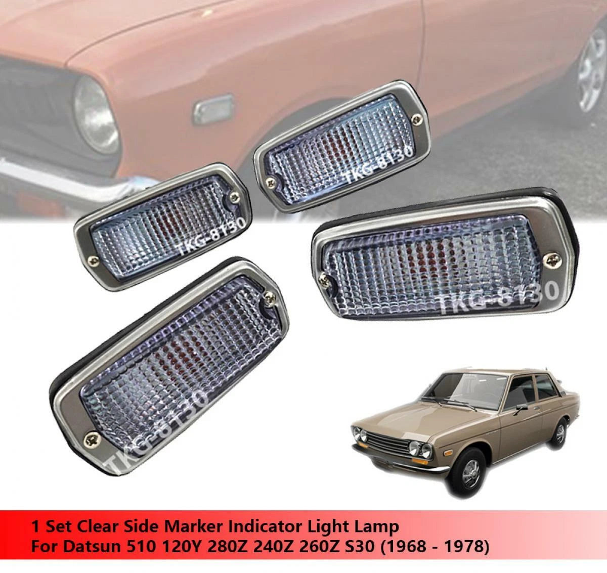 1 Set Clear Side Marker Lights for Datsun 510, 120Y, 240Z, 260Z, 280Z (1968-1978)