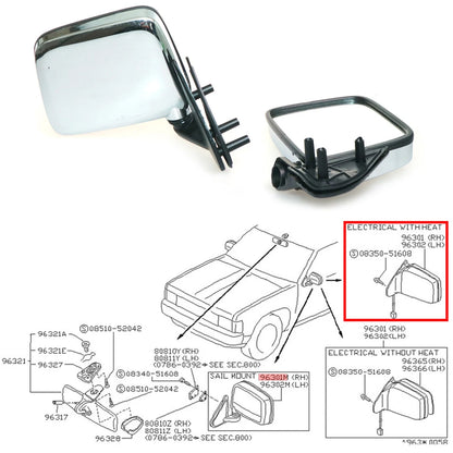 Chrome Door Mirror Set for Nissan Navara D21 Pathfinder 1985-1997