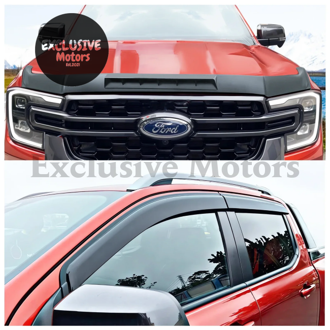 Window Visor Weather Shield + Bug Hood Deflector Bonnet Guard For Ford Ranger T9 (2023-2024) -