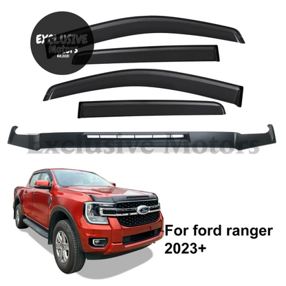 Window Visor Weather Shield + Bug Hood Deflector Bonnet Guard For Ford Ranger T9 (2023-2024) -